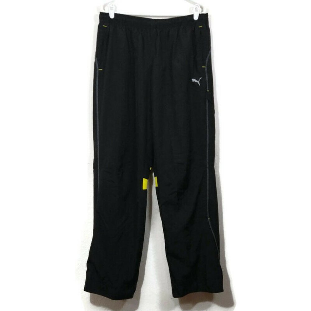 Puma Women's Drawstring Open Hems Ankle Zip Track Pants Black Size XL (33")